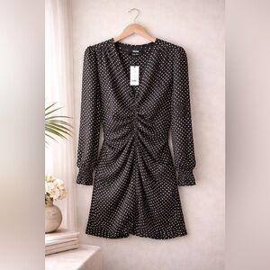 ME+EM Polka Dot Ruched Long Sleeve Dress Shoulder Pads NWT Size 12